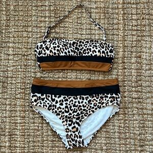 DKNY leopard print high waist bikini womens medium swimsuit color block comfort